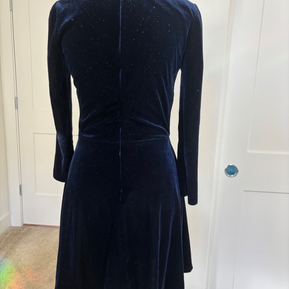 Zara Midnight Blue Velvet Dress with Subtle Sparkle - Picture 3 of 4